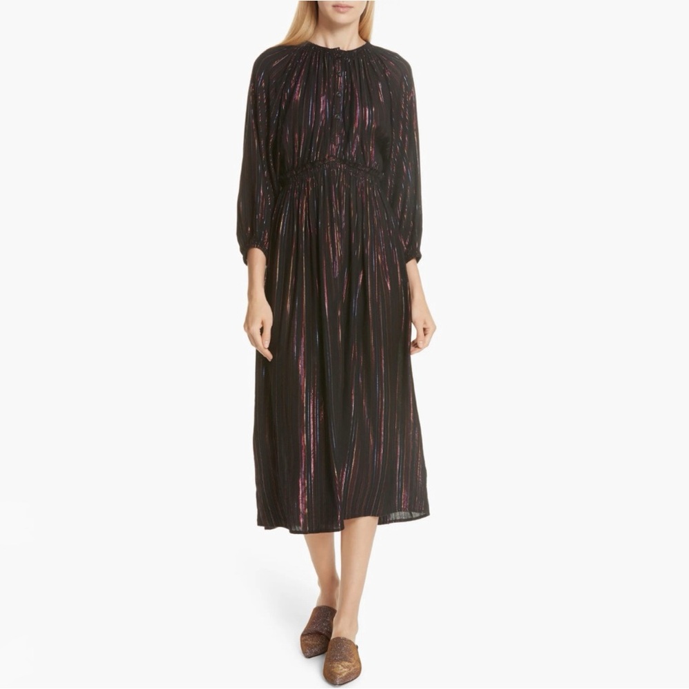 APIECE APART BLACK RAINBOW METALLIC STRIPE MIDI DRESS